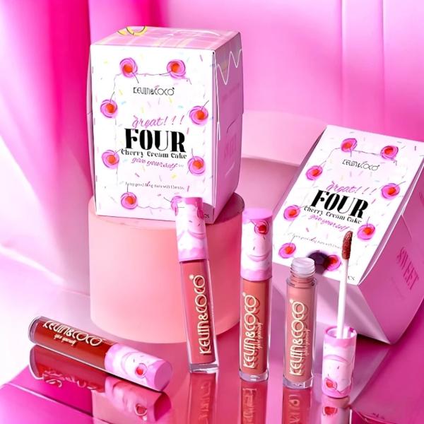 SET DE 4 LABIALES CHERRY CREAM CAKE KEVIN Y COCO
